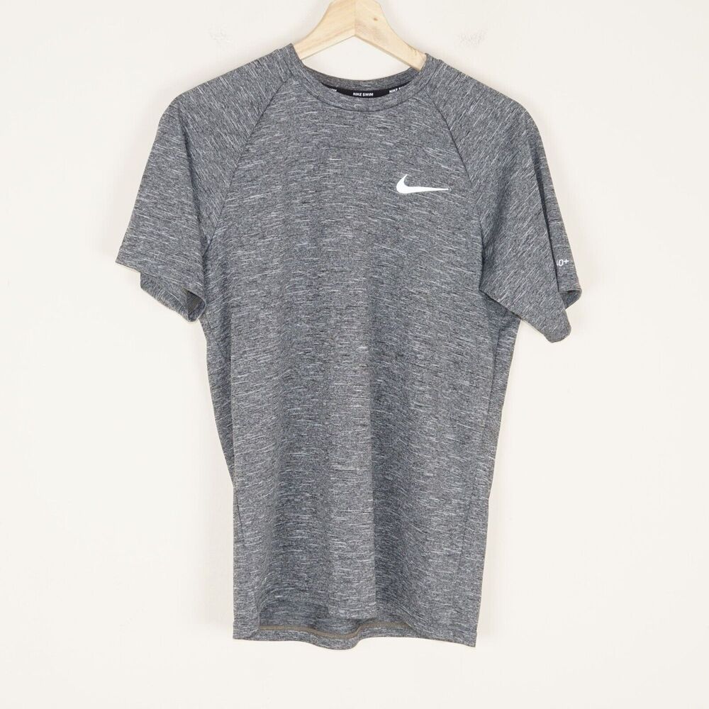 Nike DRi Fit Heathered Hydroguard Swim UPF 40+ Gray Short Sleeve Shirt Mens Sz S